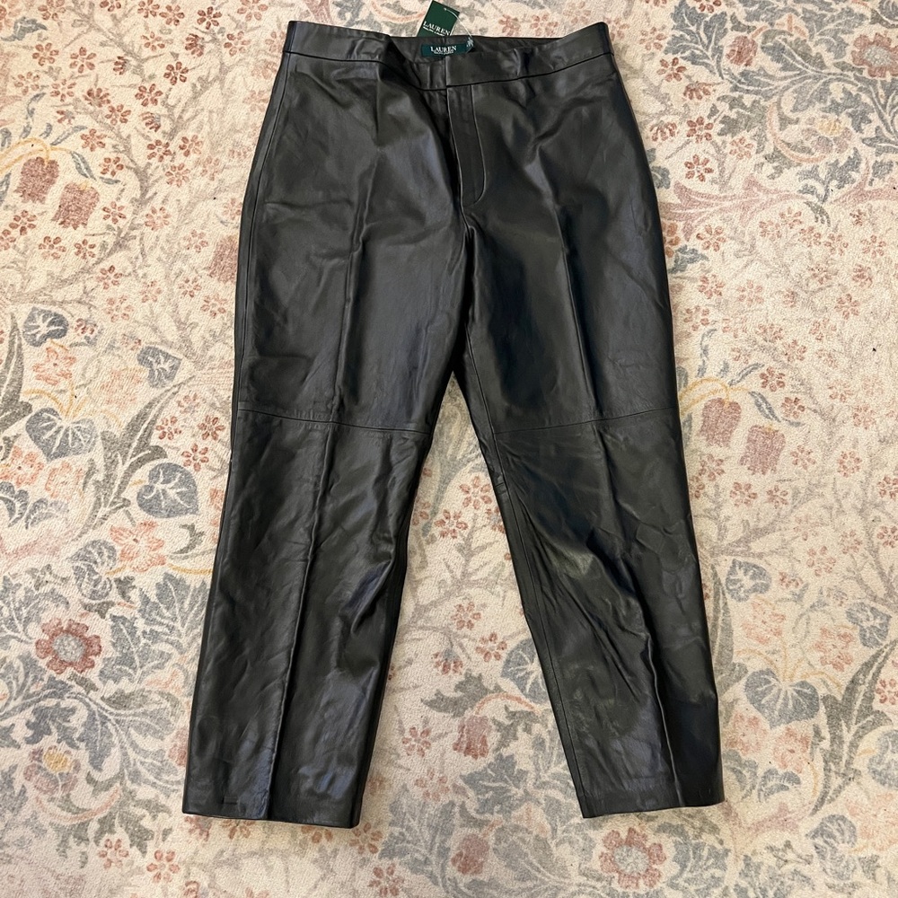 NWT Ralph Lauren Black Leather Crop Trousers